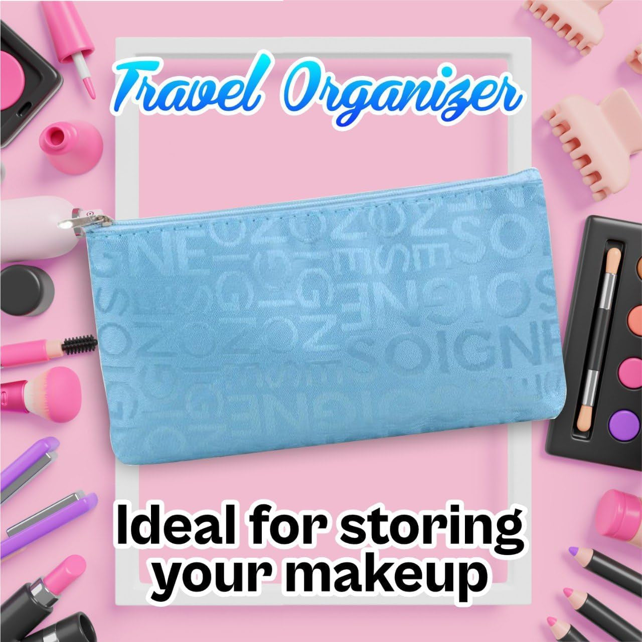 Quilted Cosmetic Bag - Large Aesthetic Makeup Pouch - Toiletry Travel Case - Clean Girl Coquette Floral Design