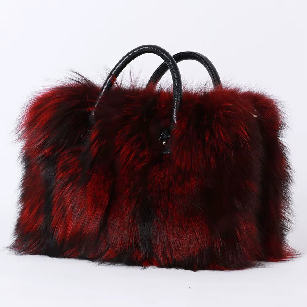 Real Fox Fur Bag Woman Big Bag Ladies Crossbody Bags Designer Luxury Handbags Women Handbag Shoulder Bag Fluffy Tote Bag Fuzzy