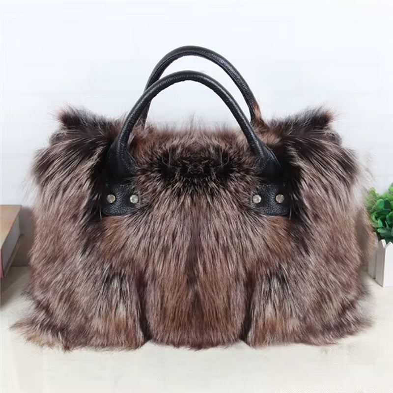 Real Fox Fur Bag Woman Big Bag Ladies Crossbody Bags Designer Luxury Handbags Women Handbag Shoulder Bag Fluffy Tote Bag Fuzzy