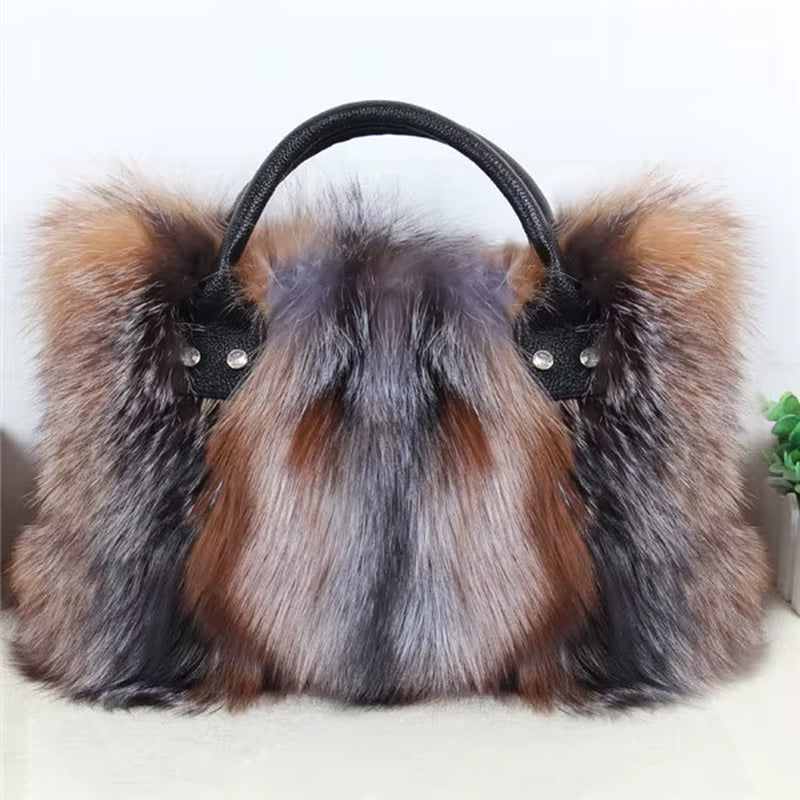 Real Fox Fur Bag Woman Big Bag Ladies Crossbody Bags Designer Luxury Handbags Women Handbag Shoulder Bag Fluffy Tote Bag Fuzzy