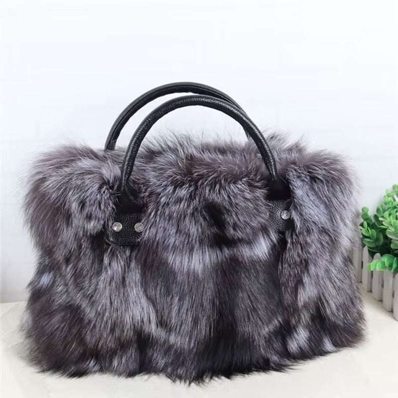 Real Fox Fur Bag Woman Big Bag Ladies Crossbody Bags Designer Luxury Handbags Women Handbag Shoulder Bag Fluffy Tote Bag Fuzzy