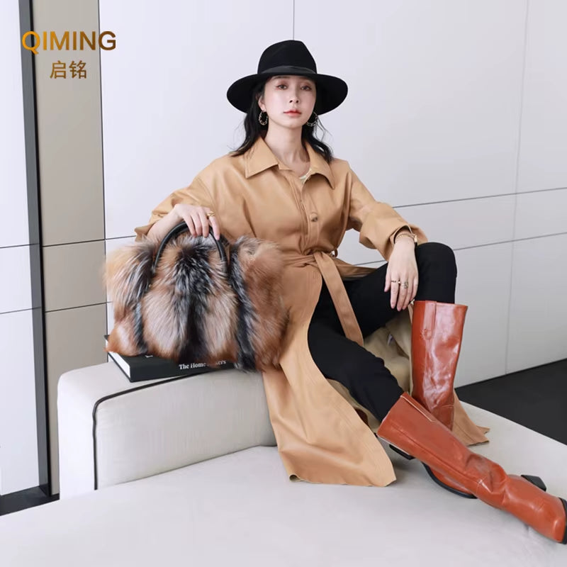 Real Fox Fur Bag Woman Big Bag Ladies Crossbody Bags Designer Luxury Handbags Women Handbag Shoulder Bag Fluffy Tote Bag Fuzzy