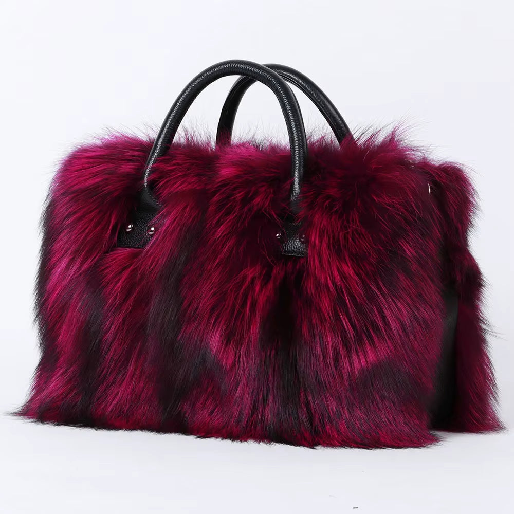Real Fox Fur Bag Woman Big Bag Ladies Crossbody Bags Designer Luxury Handbags Women Handbag Shoulder Bag Fluffy Tote Bag Fuzzy