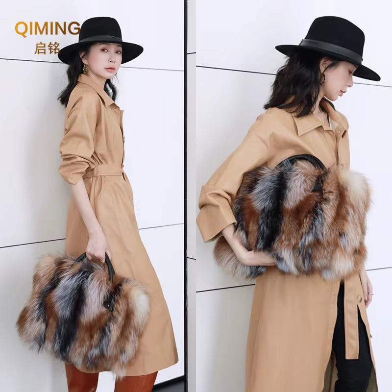 Real Fox Fur Bag Woman Big Bag Ladies Crossbody Bags Designer Luxury Handbags Women Handbag Shoulder Bag Fluffy Tote Bag Fuzzy