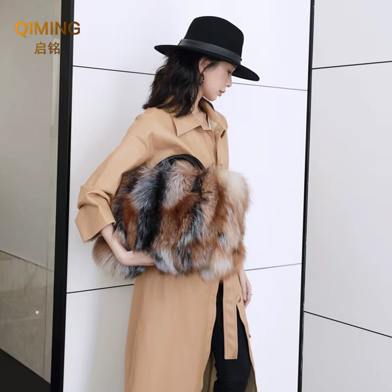 Real Fox Fur Bag Woman Big Bag Ladies Crossbody Bags Designer Luxury Handbags Women Handbag Shoulder Bag Fluffy Tote Bag Fuzzy