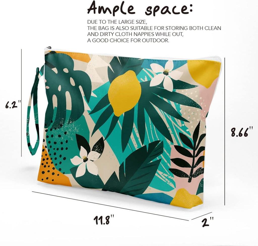 Palm Leaves Wet Bag Travel Wet Dry Bag Beach Bag Diaper Bag Wet Bag for Swimsuit Travel Makeup Bag Toiletry Bag