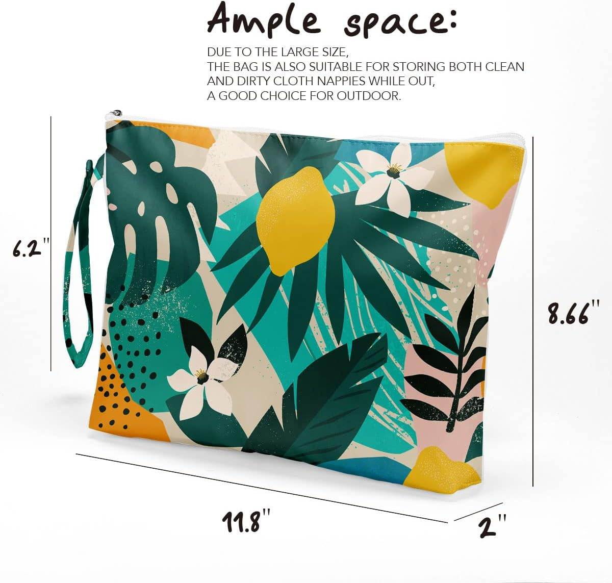 Palm Leaves Wet Bag Travel Wet Dry Bag Beach Bag Diaper Bag Wet Bag for Swimsuit Travel Makeup Bag Toiletry Bag