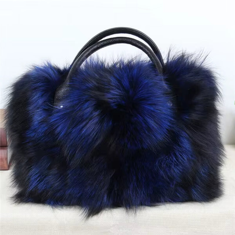 Real Fox Fur Bag Woman Big Bag Ladies Crossbody Bags Designer Luxury Handbags Women Handbag Shoulder Bag Fluffy Tote Bag Fuzzy